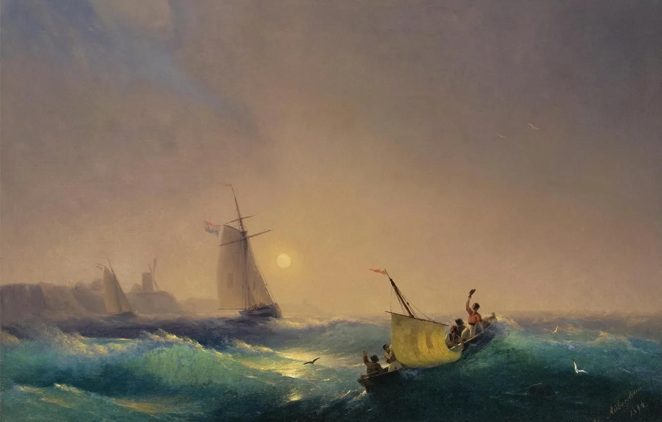 Photo wallpaper picture, seascape, 1844, Ivan Aivazovsky, Sail from the Dutch Coast