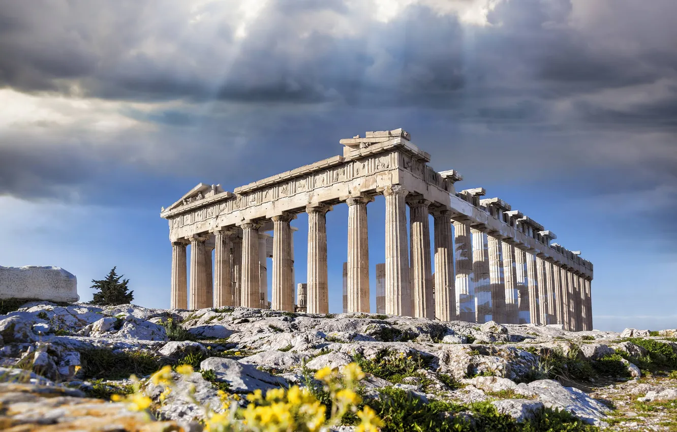 Photo wallpaper the sky, clouds, landscape, mountains, nature, stones, rocks, plant