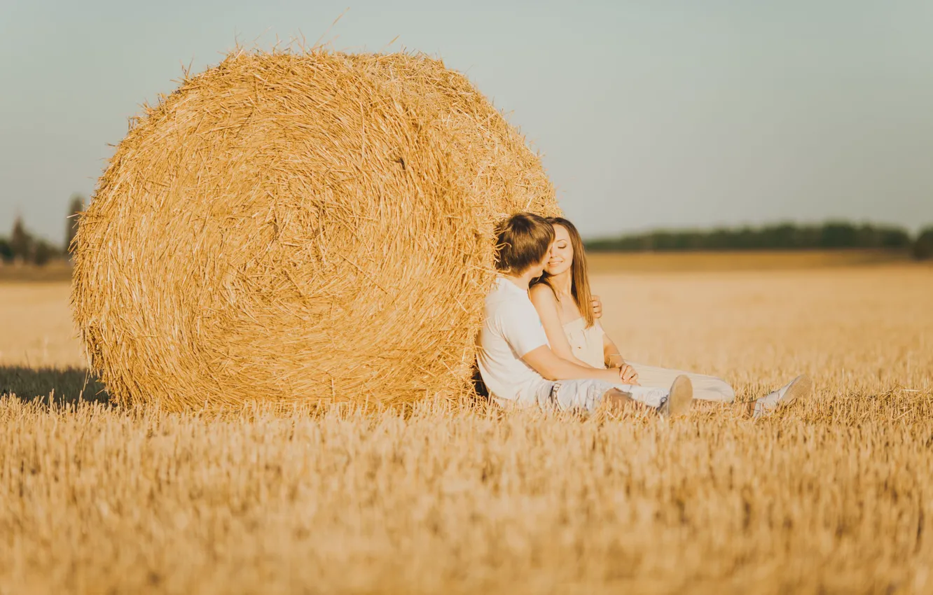 Photo wallpaper girl, love, nature, smile, background, mood, feelings, hay