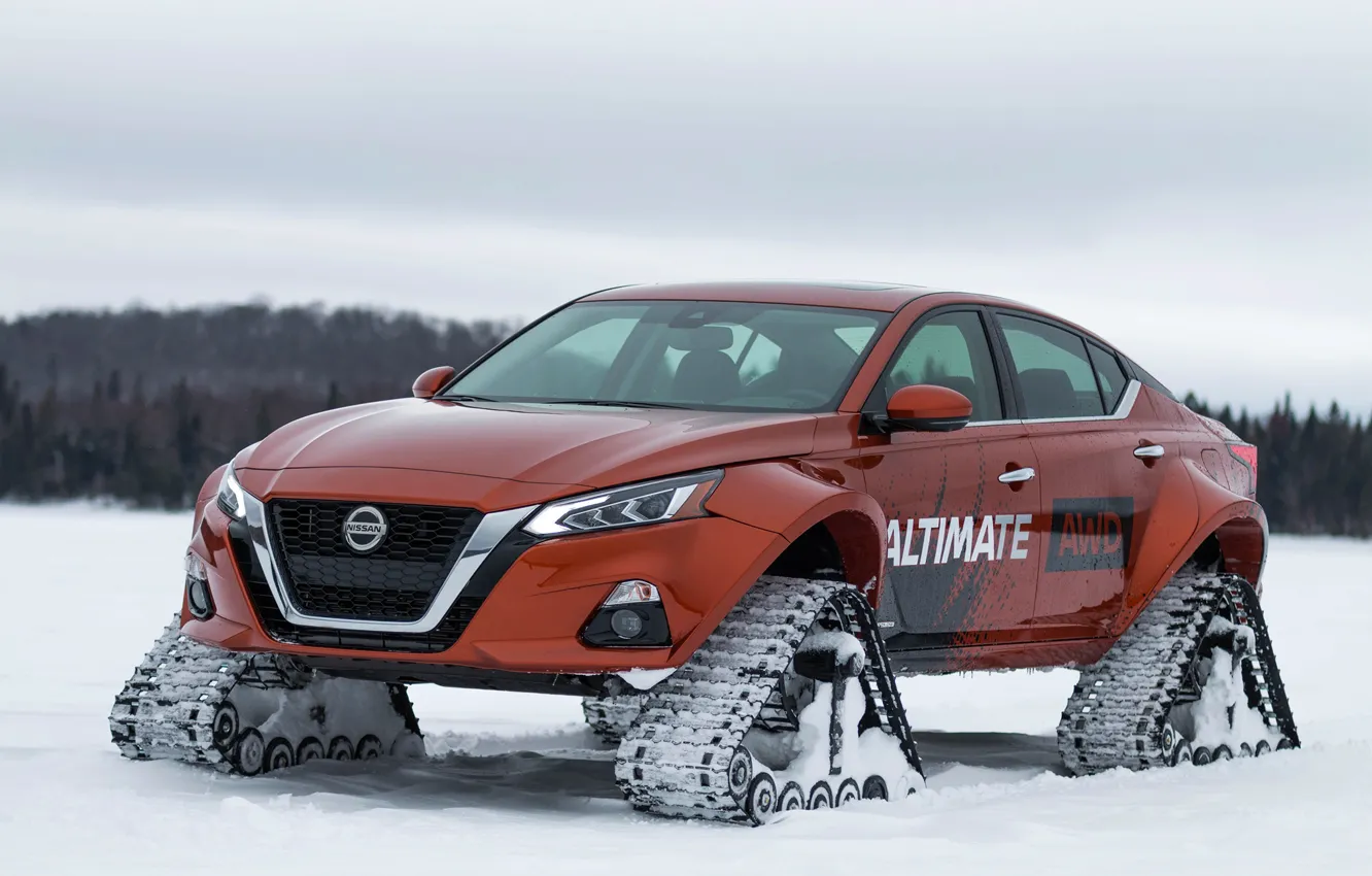 Photo wallpaper winter, Concept, caterpillar, Nissan, AWD, Altima-te