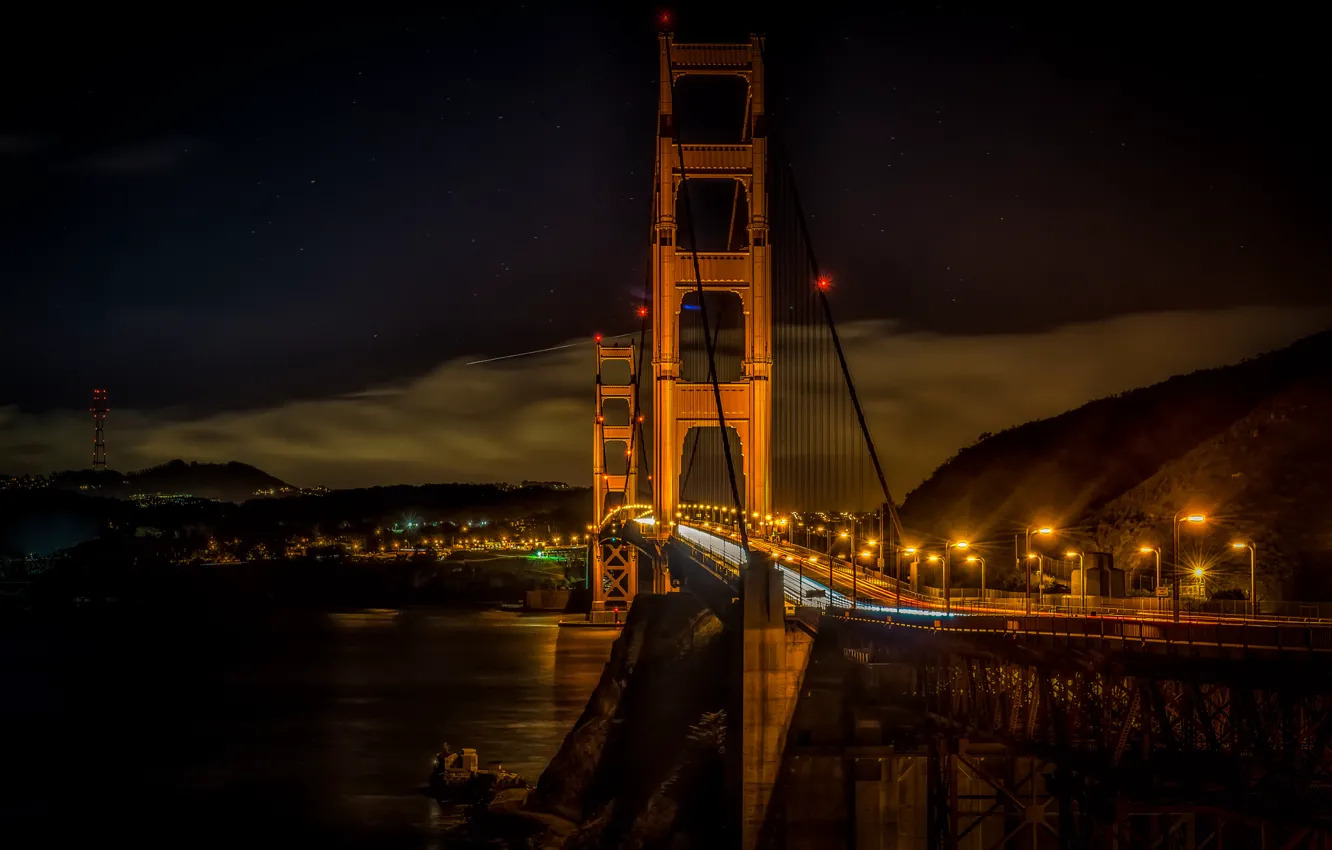 Photo wallpaper night, bridge, lights, Golden gate, San Francisco