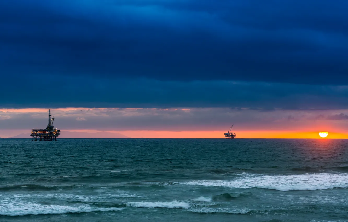 Photo wallpaper sunset, the ocean, horizon, CA, Pacific Ocean, California, The Pacific ocean, Sea Cliff