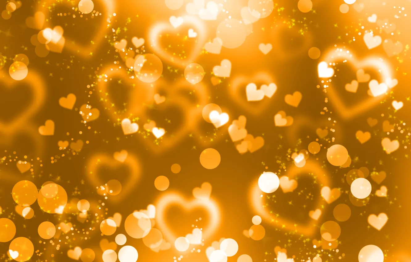 Photo wallpaper yellow, background, gold, hearts