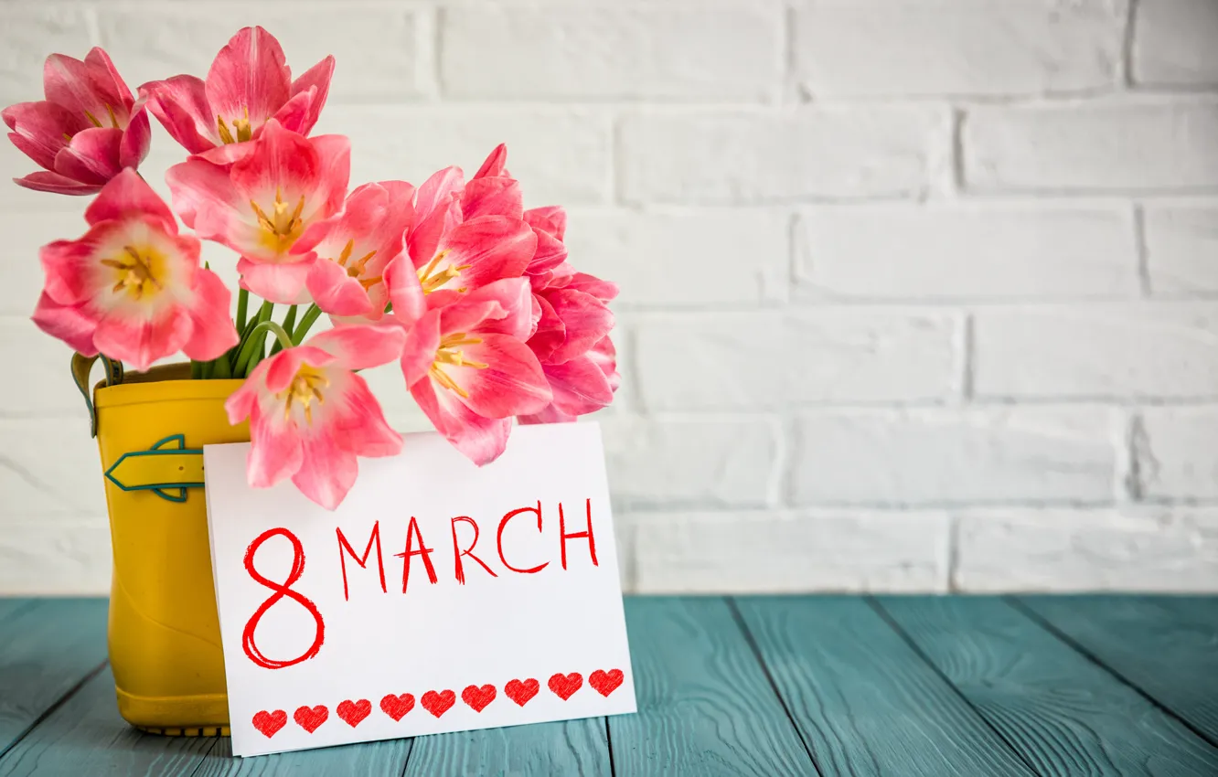 Photo wallpaper bouquet, tulips, March 8, postcard, Spring festival
