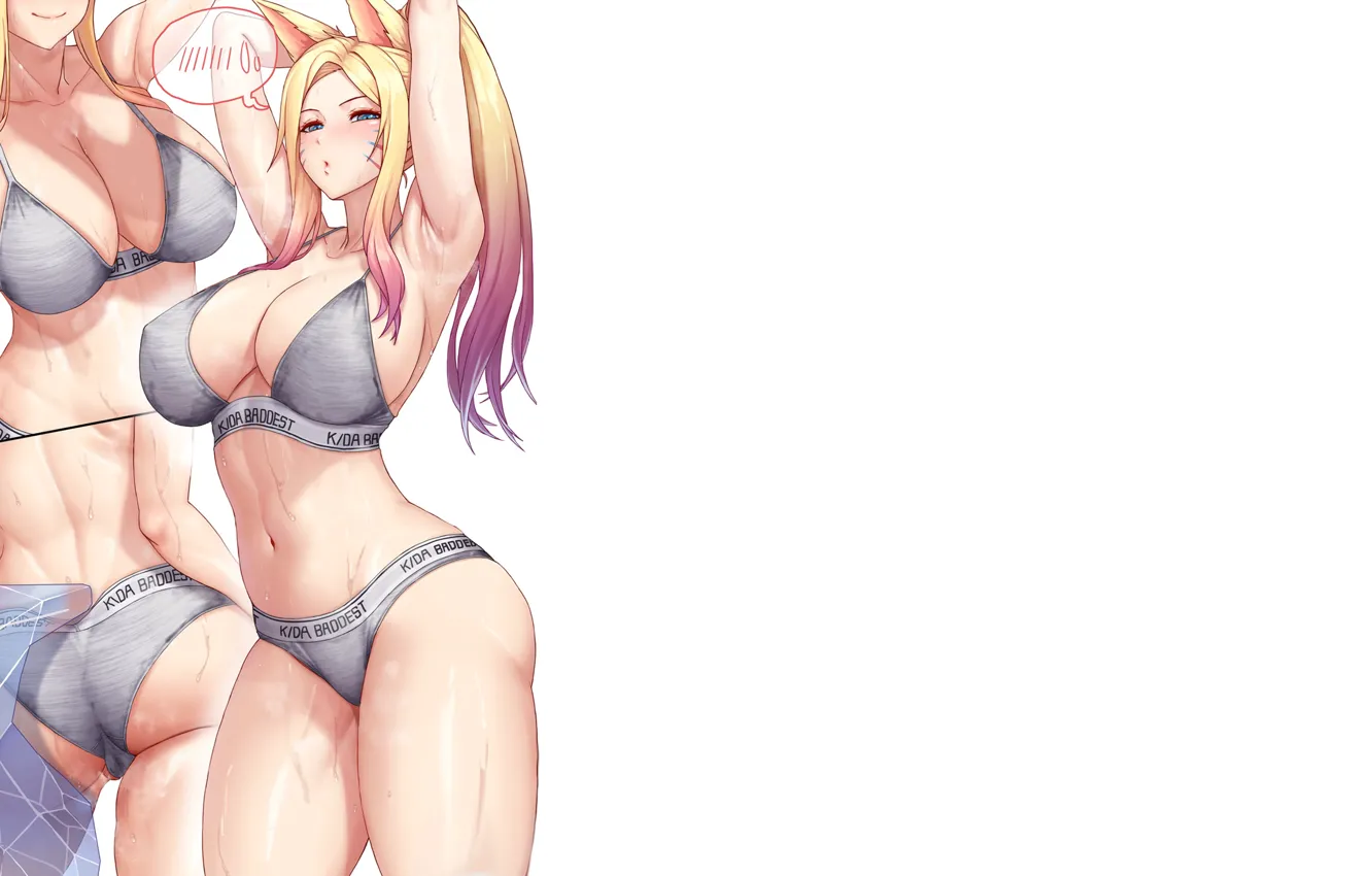 Photo wallpaper girl, hot, sexy, wet, fox, boobs, anime, blonde
