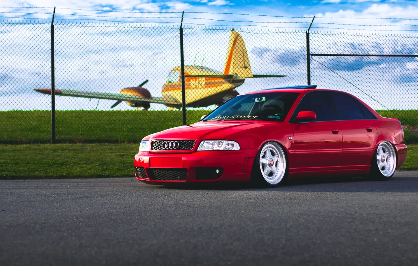 Photo wallpaper Audi, red, stance, frontside, BBs, whiils