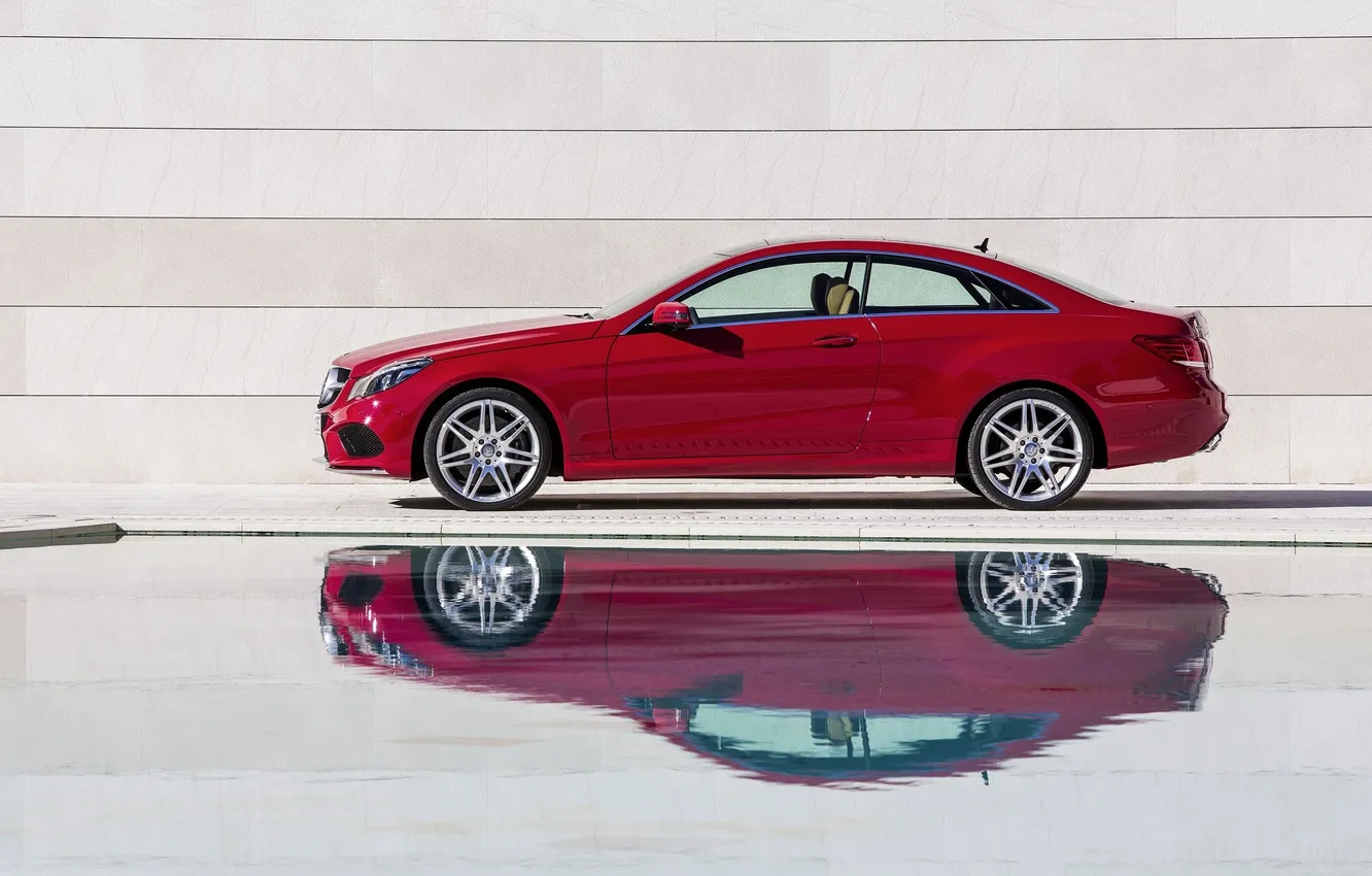 Photo wallpaper auto, red, reflection, Mercedes-Benz, E-Class, side view, Coupe