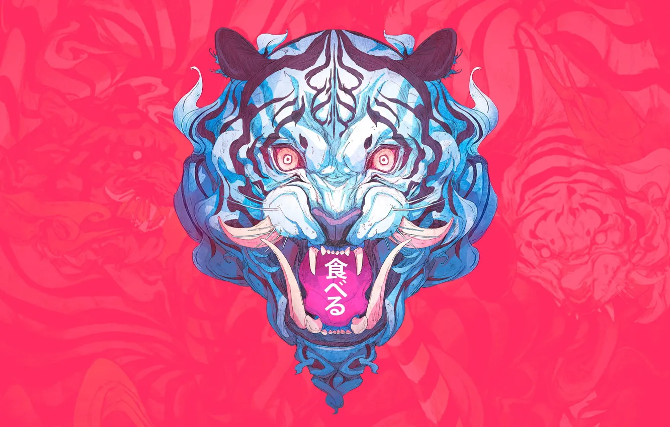 Photo wallpaper figure, the demon, mouth, fangs, illustration, Japanese art, Chun Lo