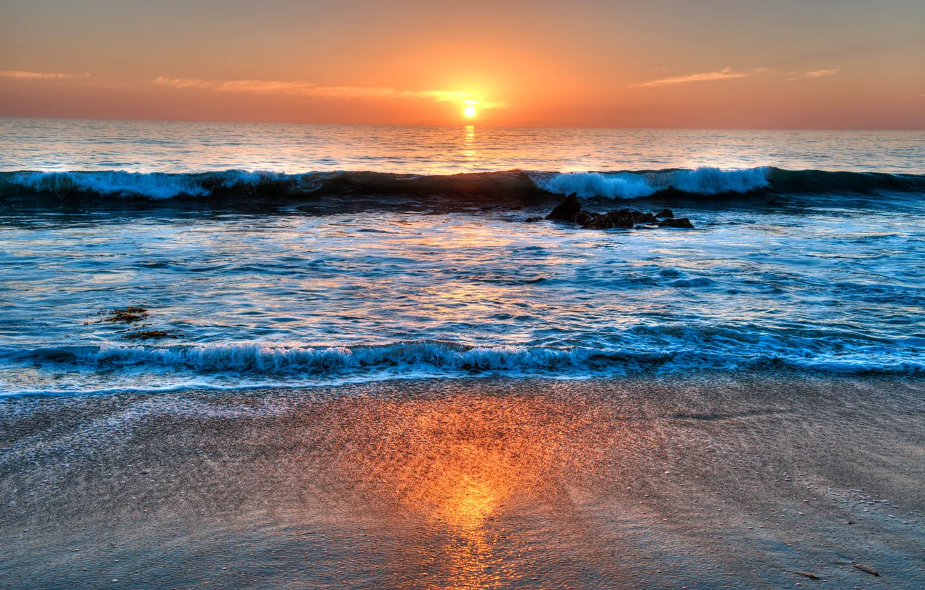 Photo wallpaper sea, the sky, clouds, sunset, wave, USA, California, Laguna Beach