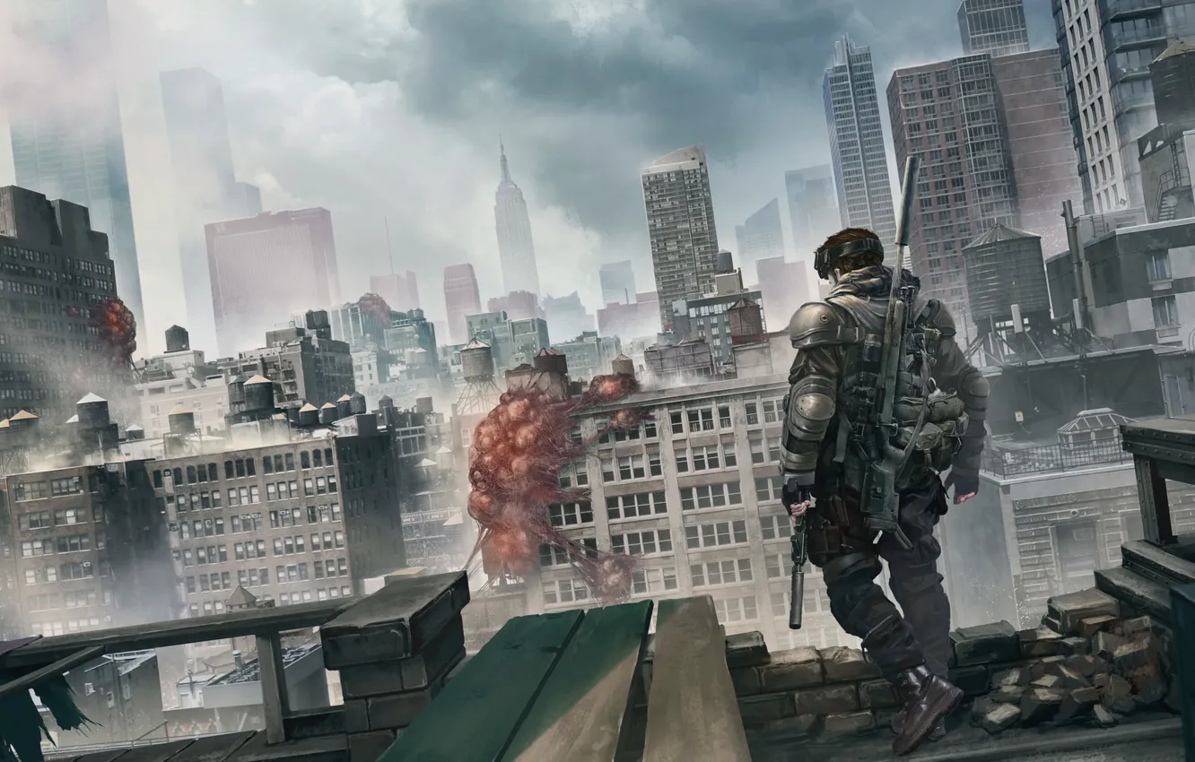 Photo wallpaper The city, City, Soldiers, Fighter, Battlefield, Fiction, Sniper, Sniper