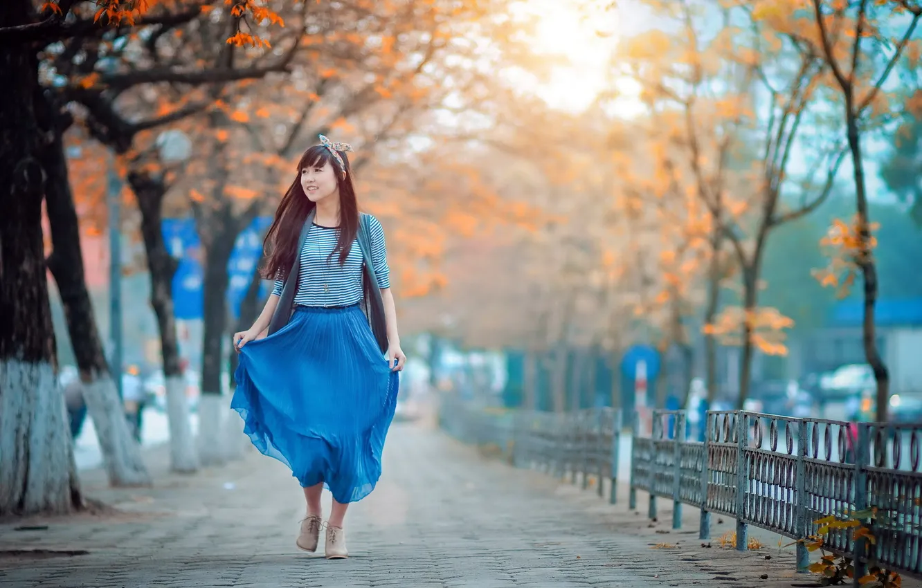 Photo wallpaper girl, street, Asian