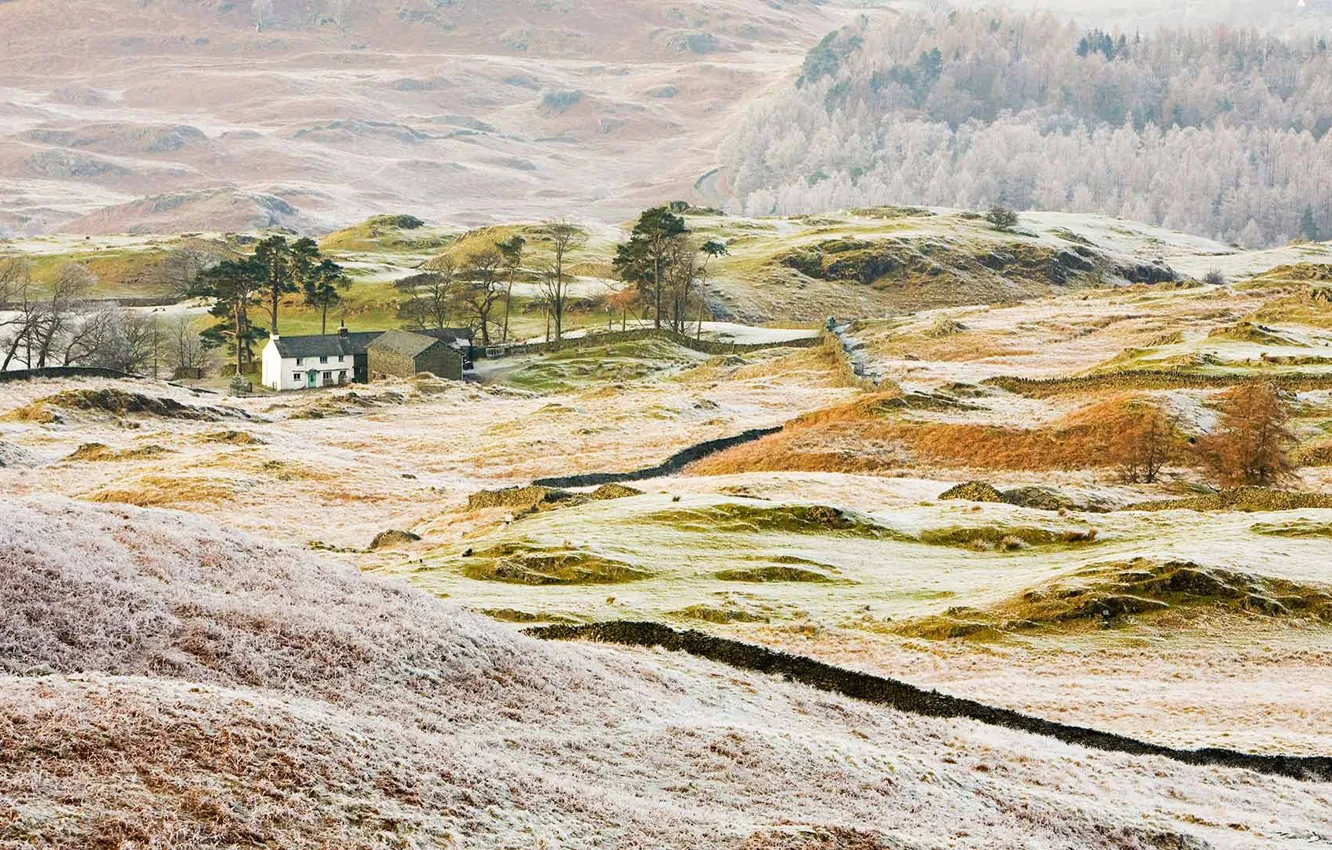 Photo wallpaper frost, hills, England, home, Cumbria, Coniston