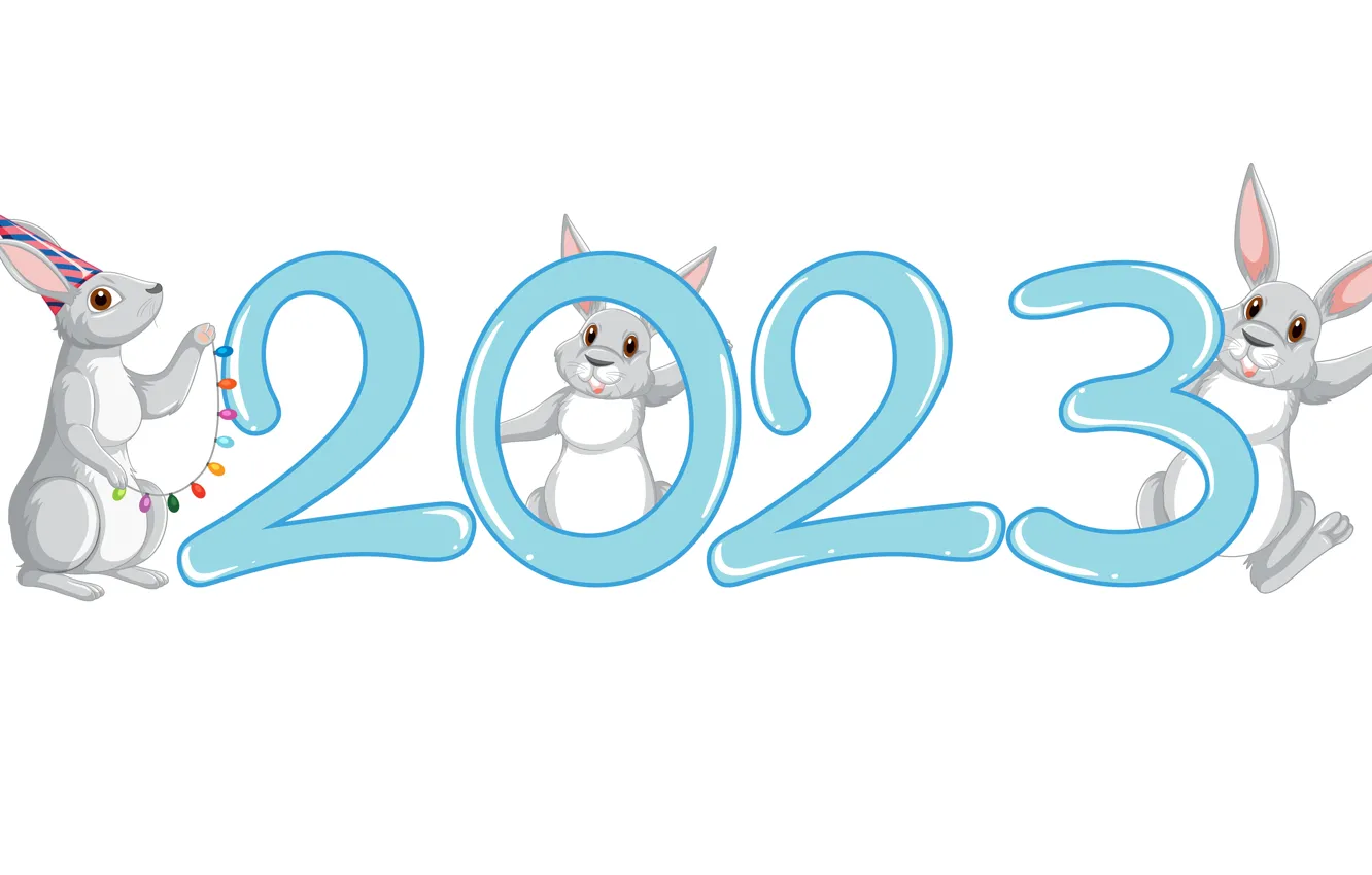 Photo wallpaper graphics, new year, hare, rabbit, figures, white background, Bunny, date