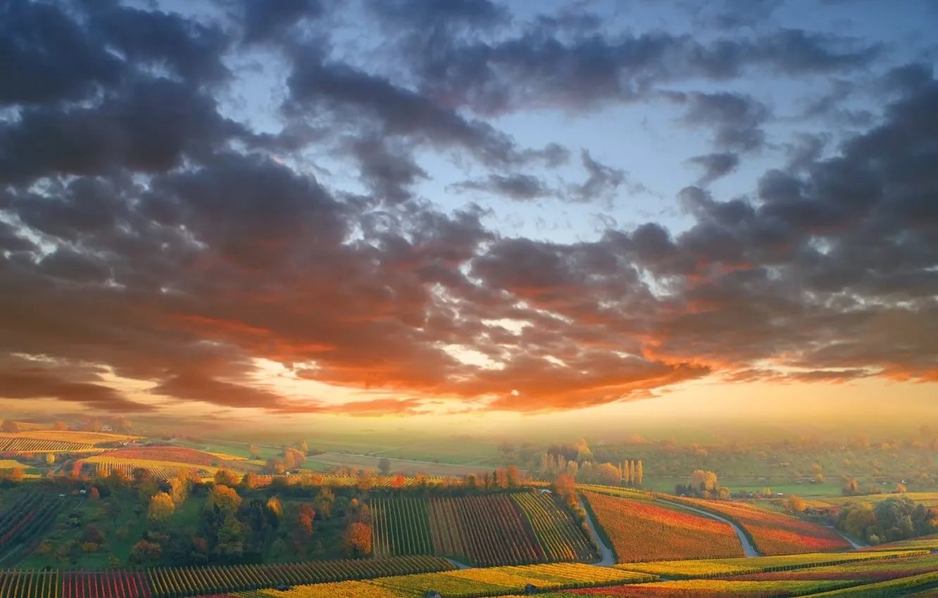 Photo wallpaper autumn, field, Clouds