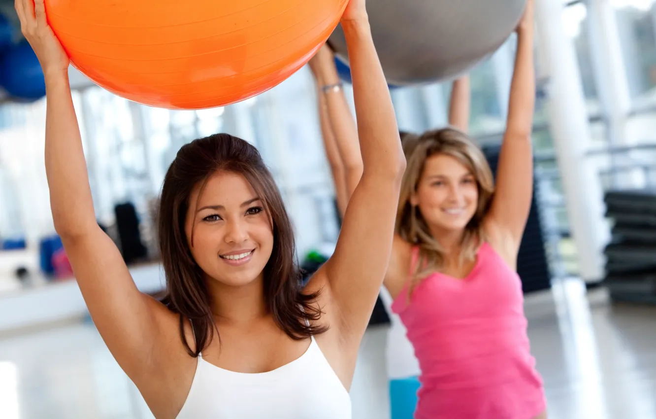 Photo wallpaper gym, training, exercises, gym balls, ball women