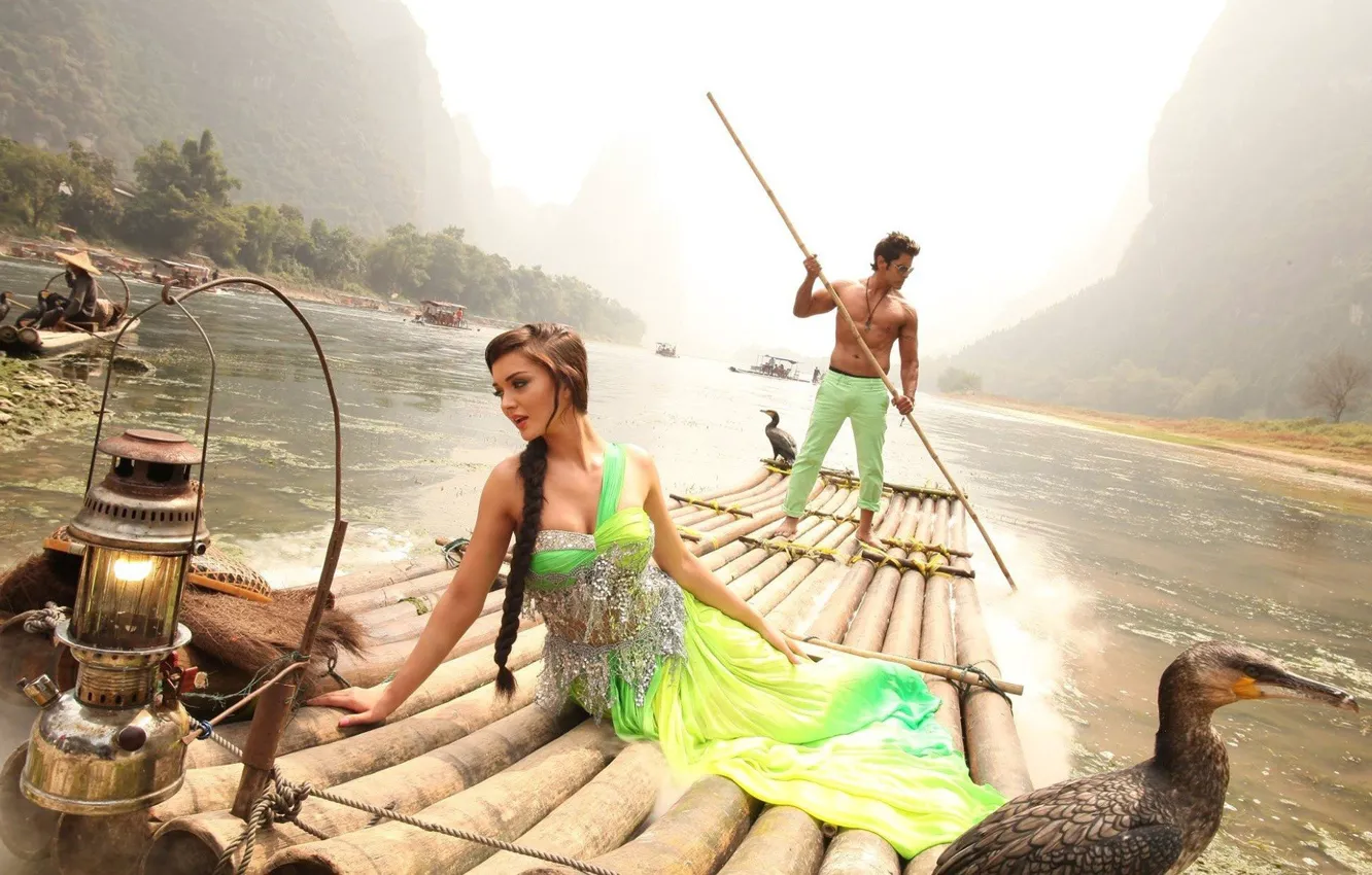 Photo wallpaper cinema, girl, river, nature, man, movie, animal, film