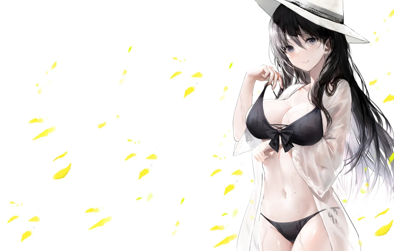 Photo wallpaper girl, sexy, wet, cleavage, long hair, boobs, anime, beautiful