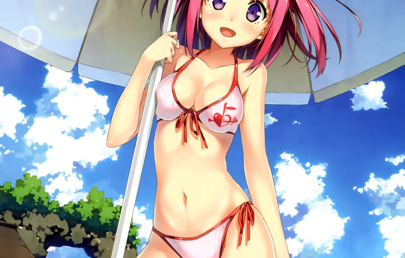 Photo wallpaper girl, sexy, Cameltoe, cleavage, pink hair, boobs, anime, beautiful