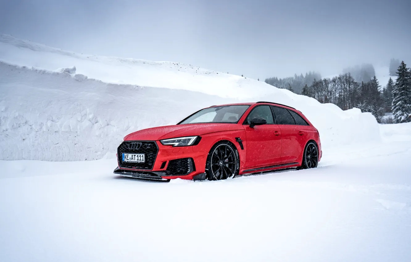 Photo wallpaper Audi, Red, Audi, Snow, Forest, Red, Front, Snow