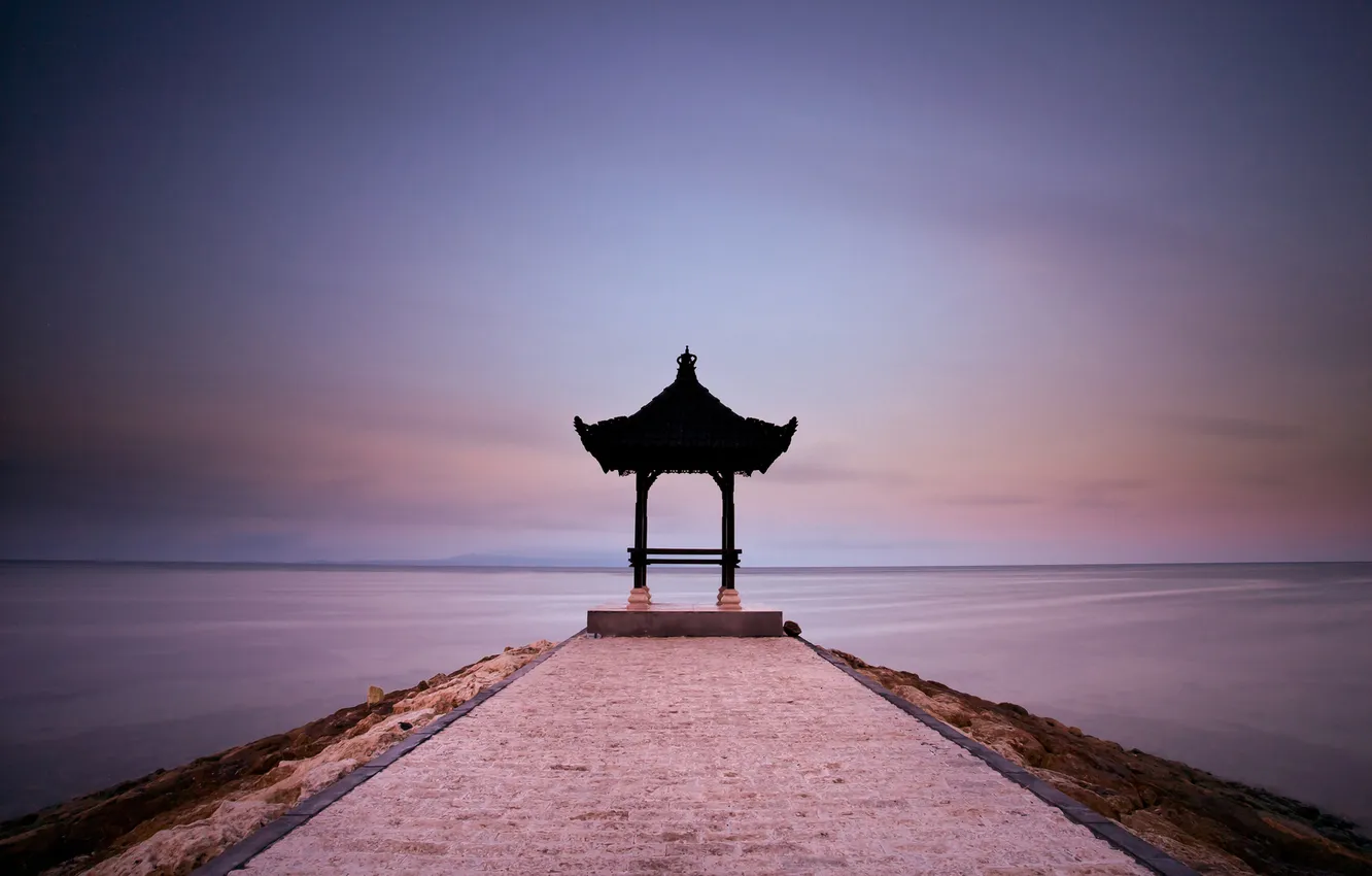 Photo wallpaper sea, track, twilight, gazebo
