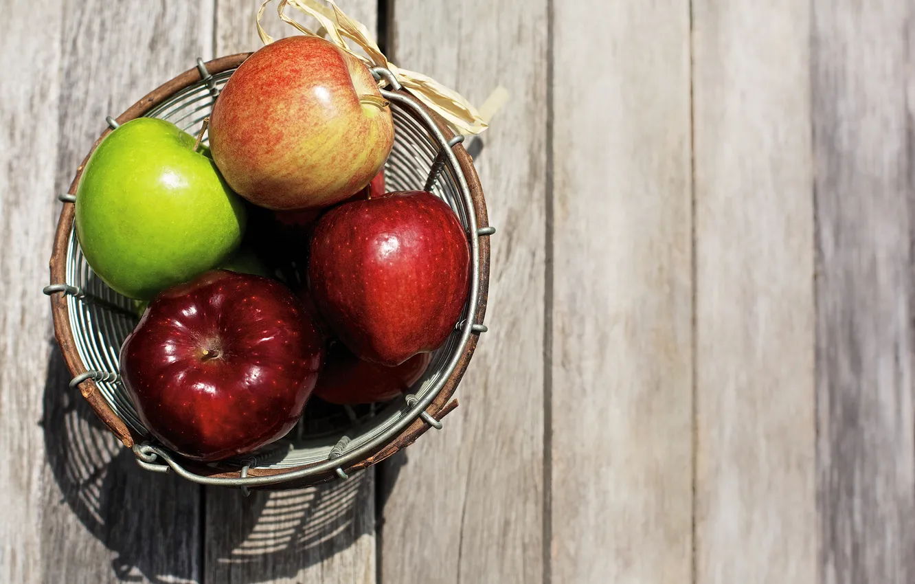 Photo wallpaper red, green, background, apples, vase
