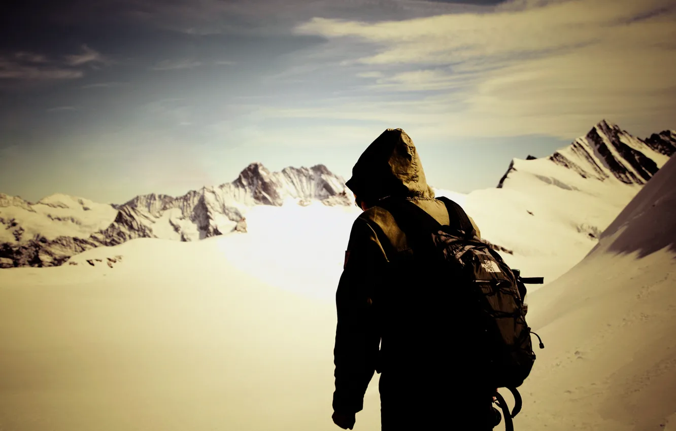 Photo wallpaper the sky, freedom, snow, mountains, people