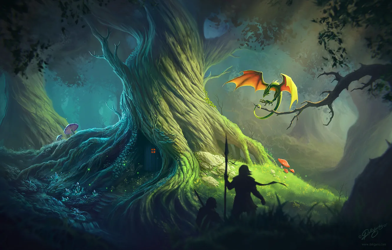 Photo wallpaper forest, tree, dragon, Deligaris
