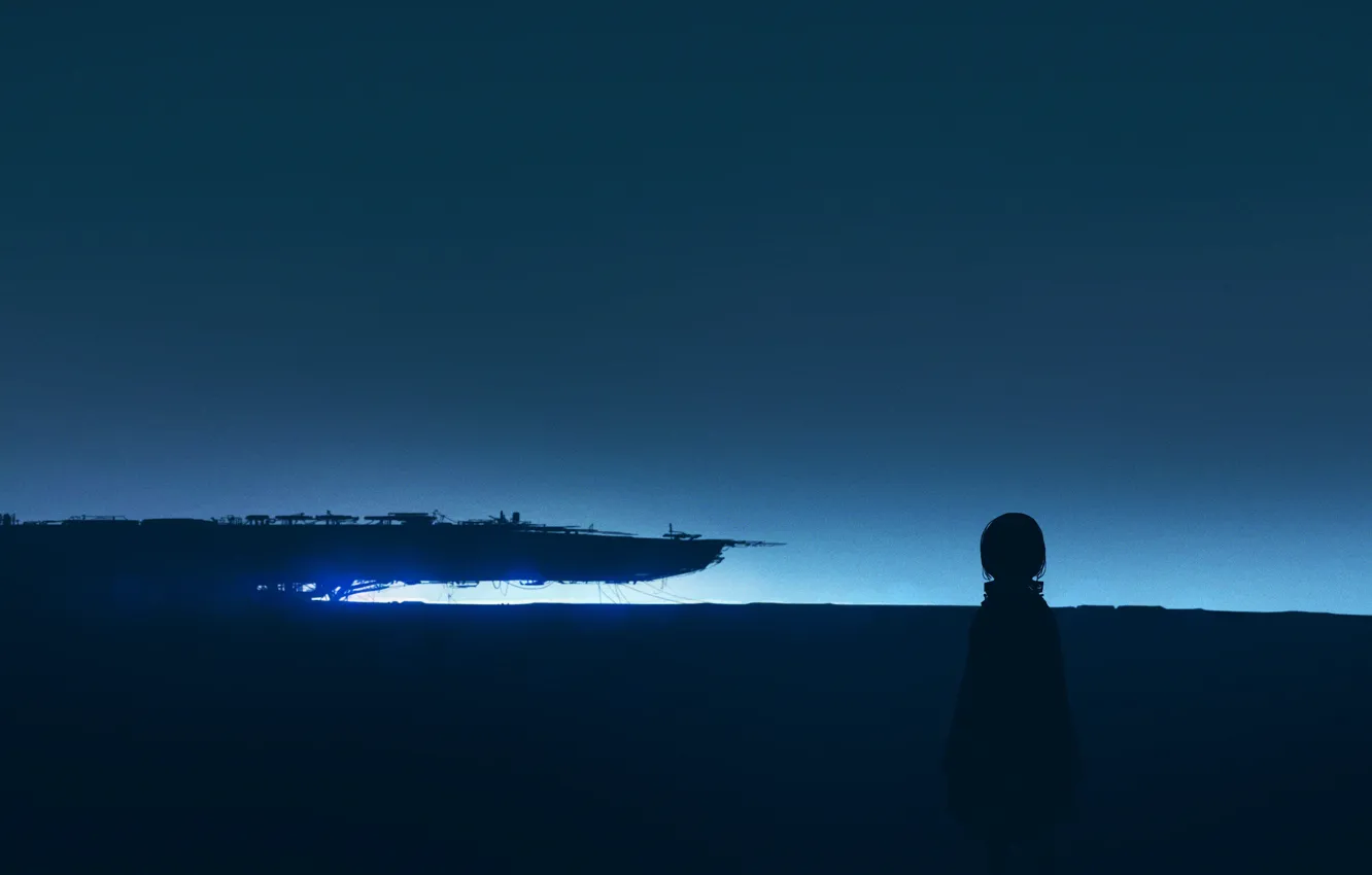 Photo wallpaper one, ship, girl, ruins, twilight