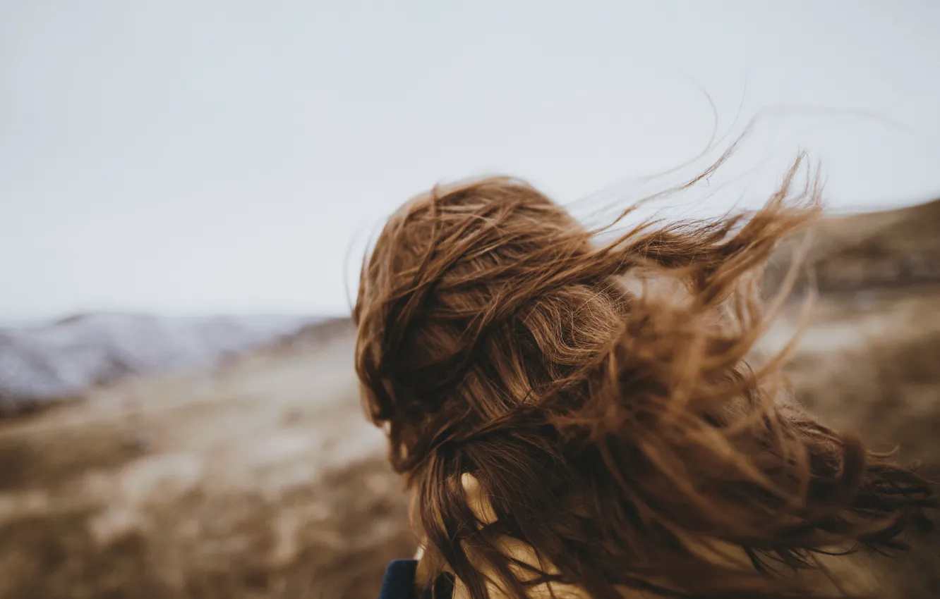 Photo wallpaper girl, the wind, brown hair, curls