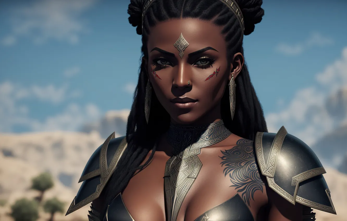 Photo wallpaper girl, fantasy, armor, art, Amazon warrior, Stable Diffusion, Neuronet, AI Art