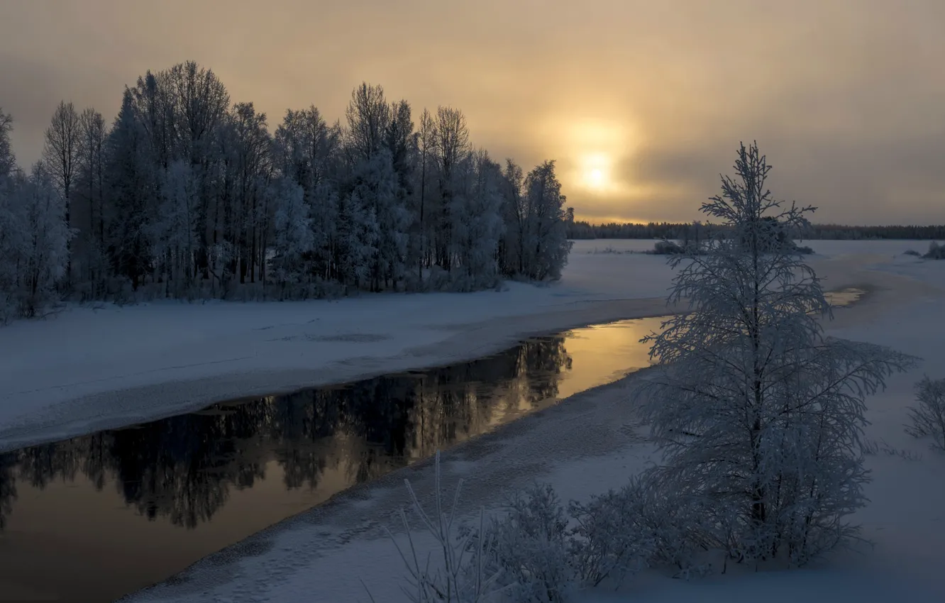 Photo wallpaper winter, river, Finland, Lapland