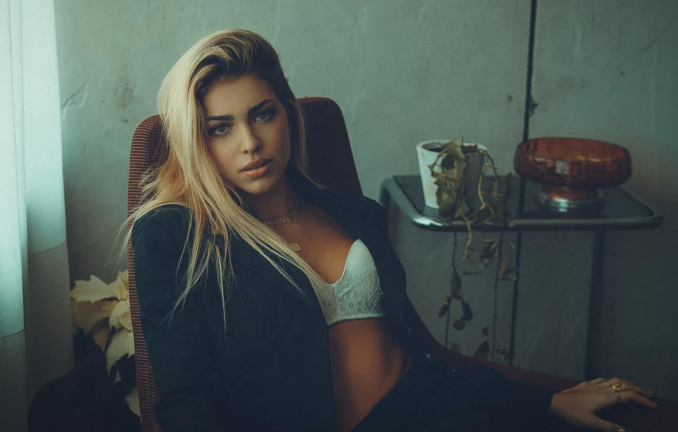 Photo wallpaper girl, eyes, beauty, blond, Sight