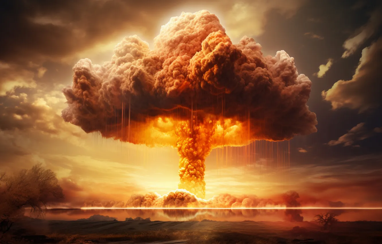 Photo wallpaper clouds, the explosion, mushrooms, a nuclear explosion, digital art, nuclear weapons, AI art, The Art …