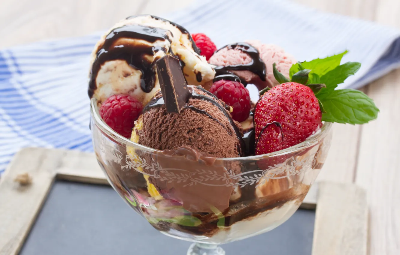 Photo wallpaper berries, chocolate, strawberry, ice cream, dessert