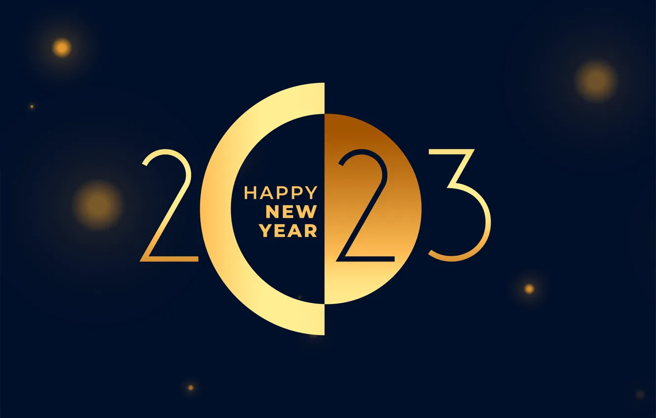 Photo wallpaper circles, the dark background, the inscription, new year, figures, gold, date, bokeh