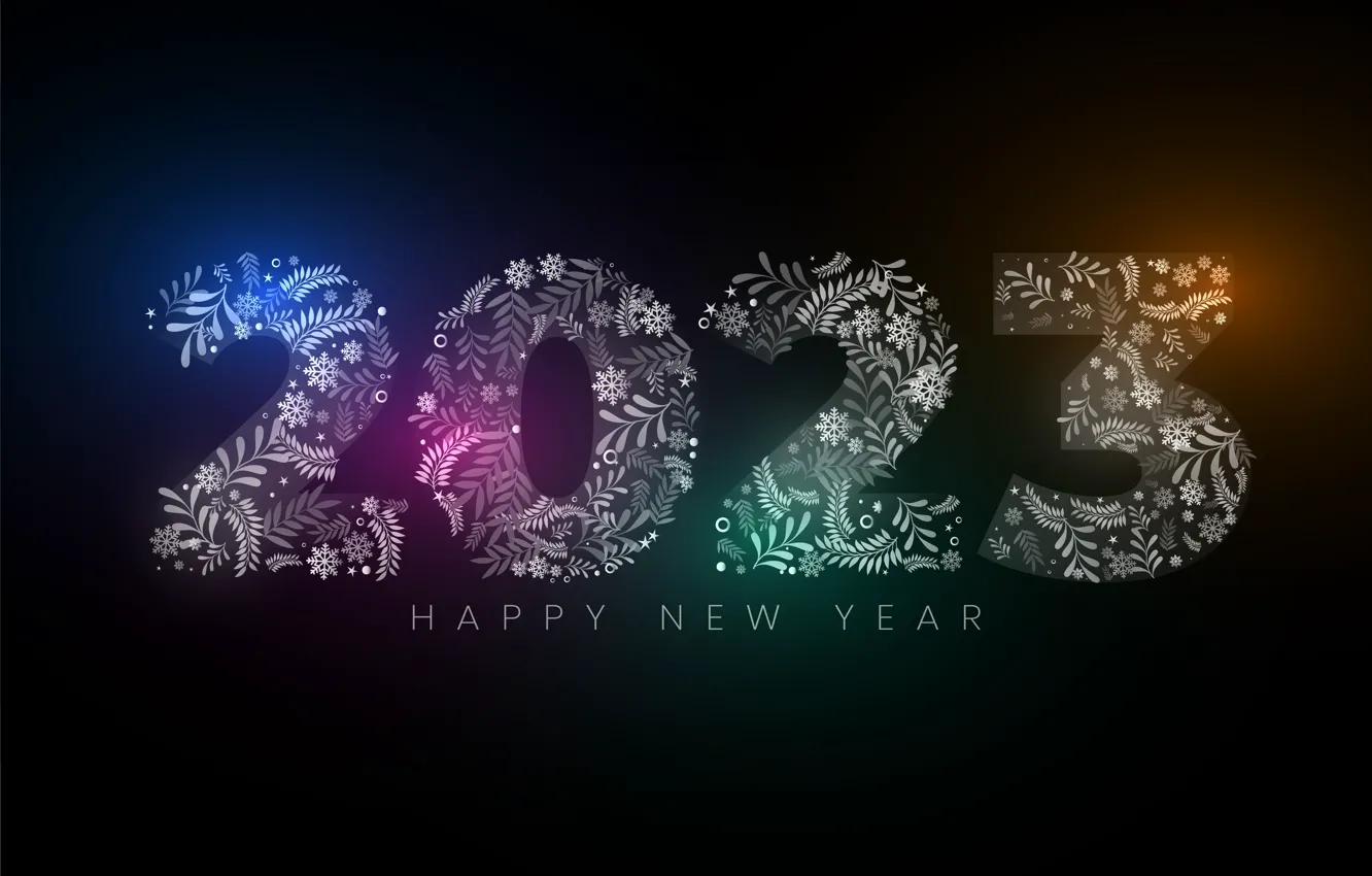 Photo wallpaper the dark background, pattern, new year, figures, ornament, date, 2023, New Year 2023