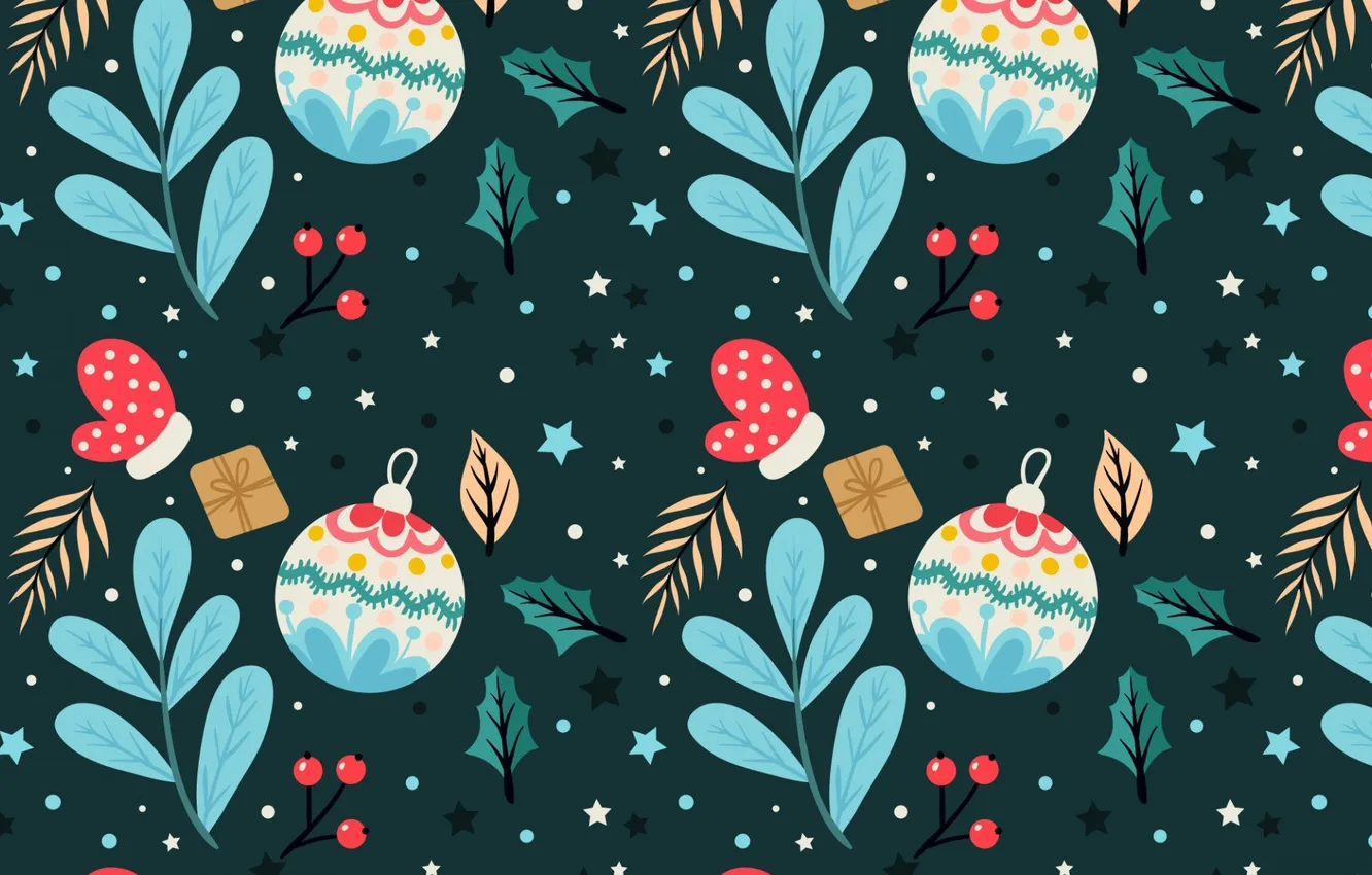 Photo wallpaper balls, new year, gloves, vector graphics, rojdestvo