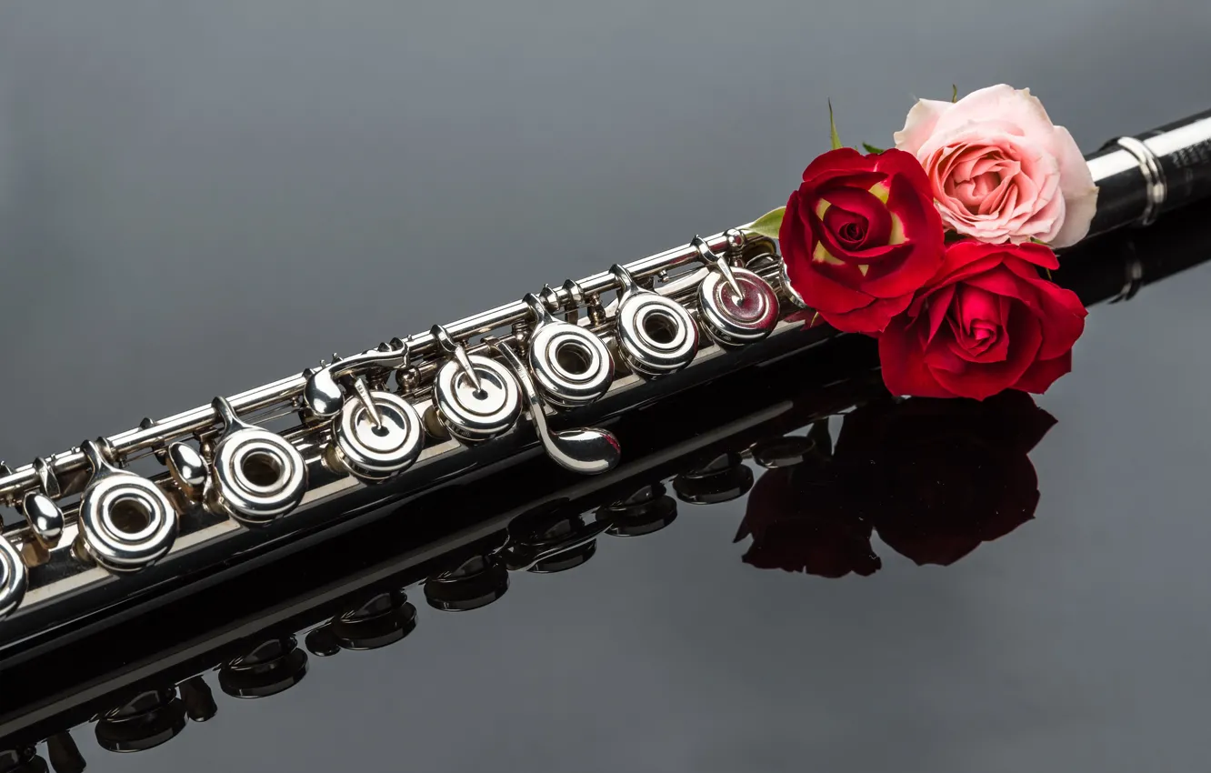 Photo wallpaper flowers, music, flute, musical instrument