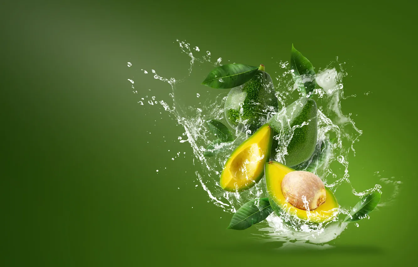 Photo wallpaper water, squirt, avocado