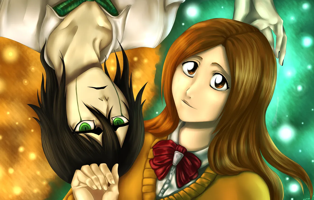 Photo wallpaper look, girl, smile, indifference, guy, Bleach, Bleach, art