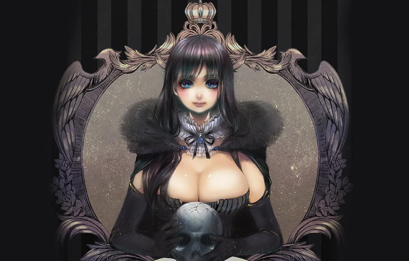 Photo wallpaper girl, frame, skull, crown, sequins, gloves, Nicole, art