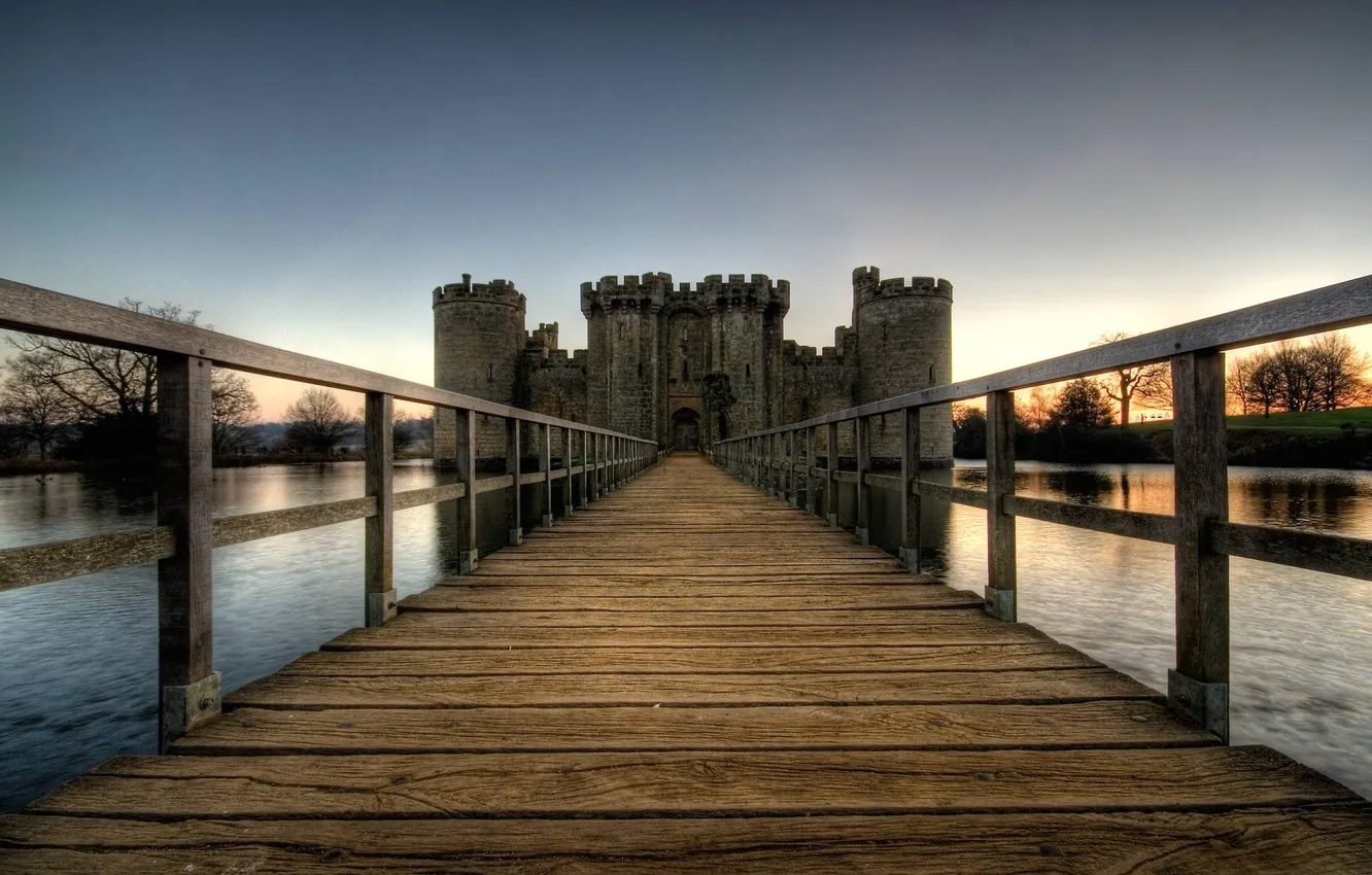 Photo wallpaper sunset, water, Bodiam Castle