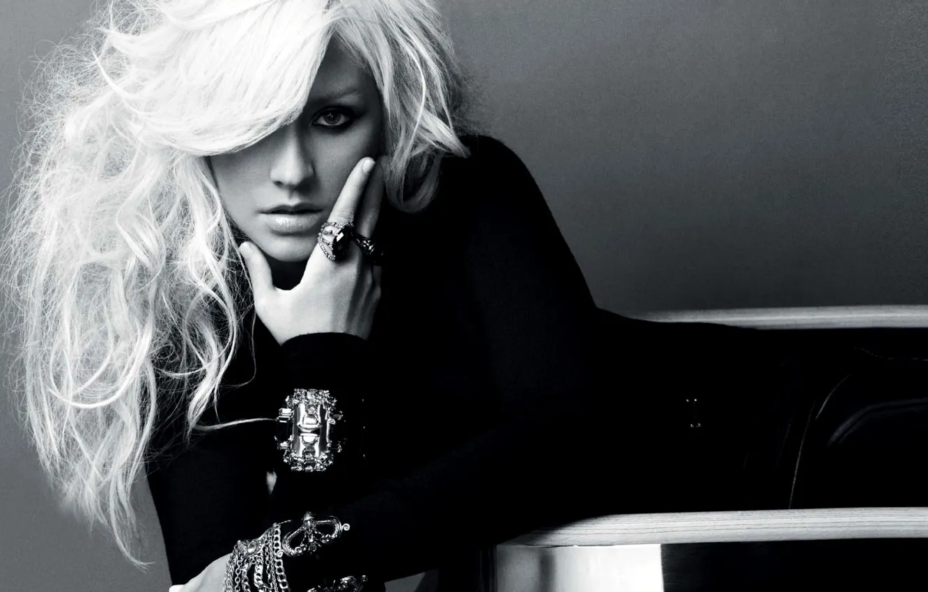 Photo wallpaper pose, black and white, hair, blonde, singer, Christina Aguilera, Christina Aguilera