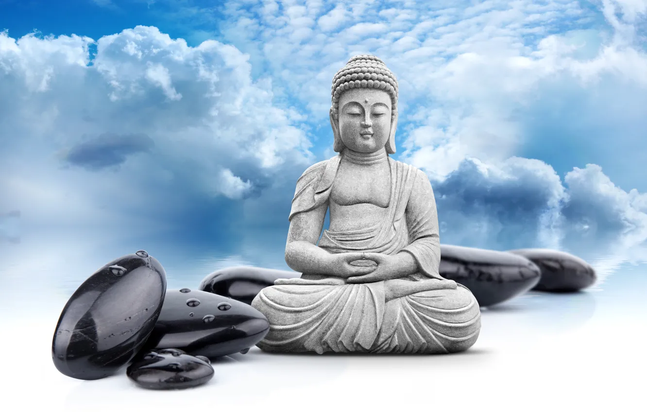 Photo wallpaper the sky, clouds, statue, religion, Buddha
