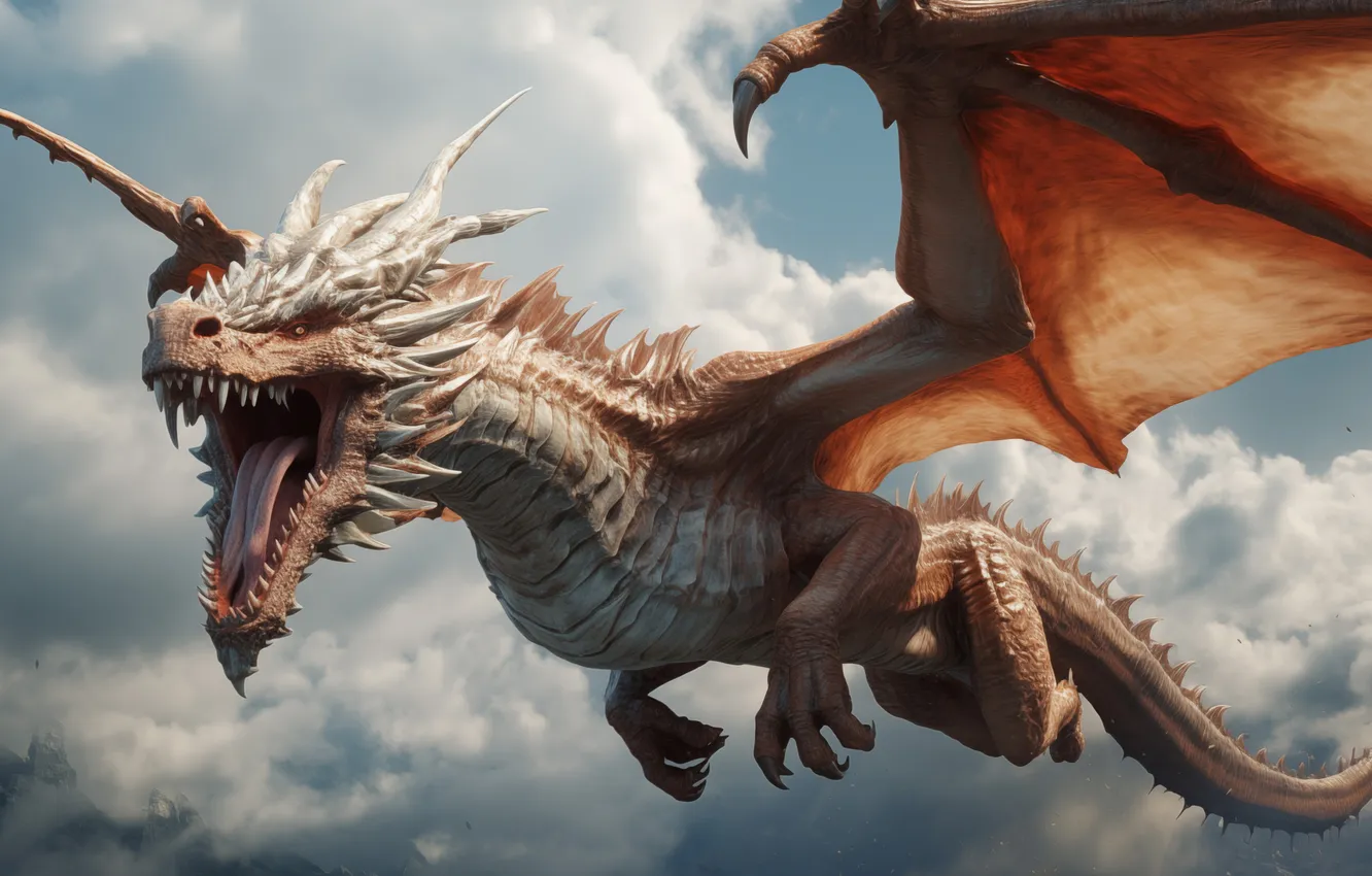 Photo wallpaper flight, dragon, mouth
