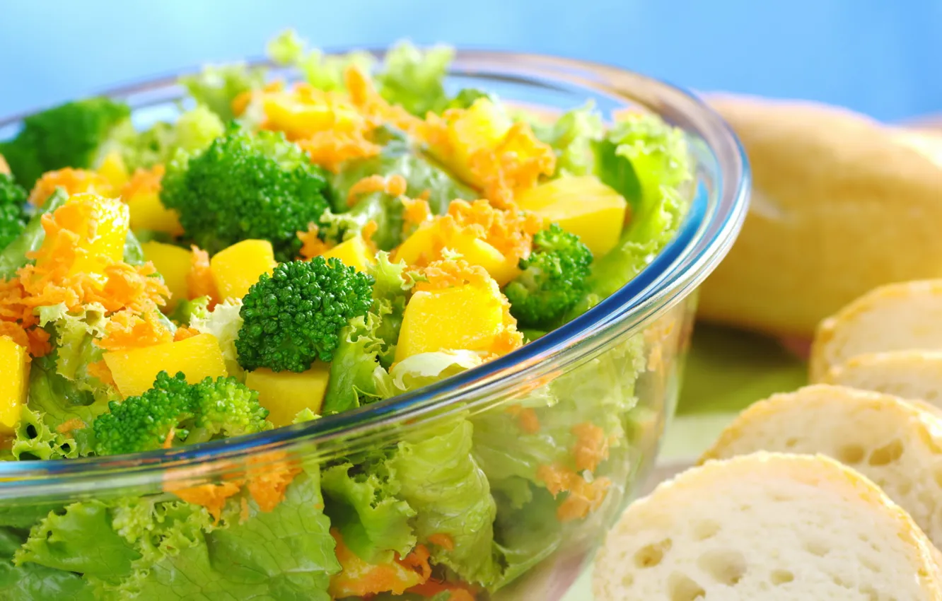 Photo wallpaper greens, food, bread, vegetables, salad, broccoli, useful