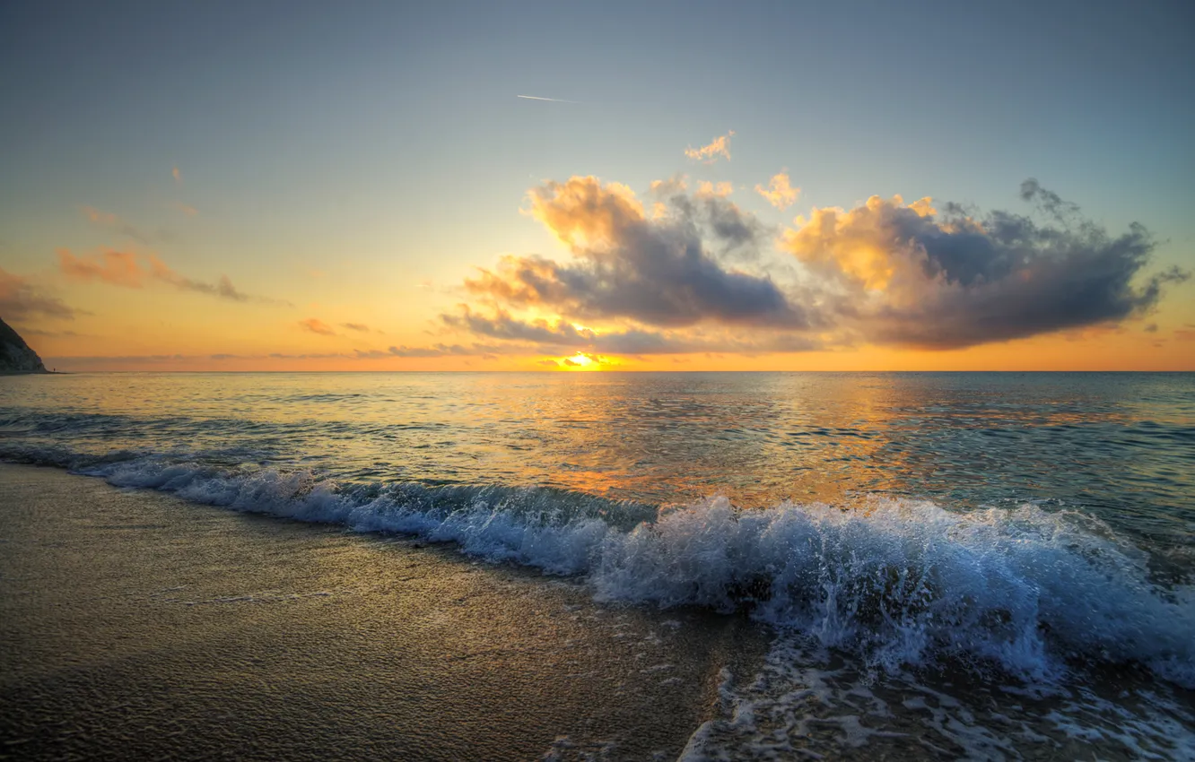 Photo wallpaper sea, wave, the sky, clouds, sunset, Eduard Gordeev