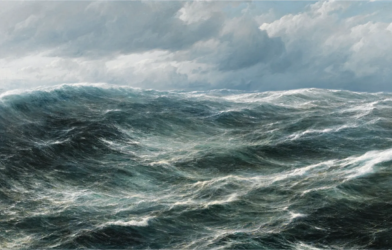 Photo wallpaper sea, wave, clouds, landscape, the wind, the seascape, hugo schnars alquist