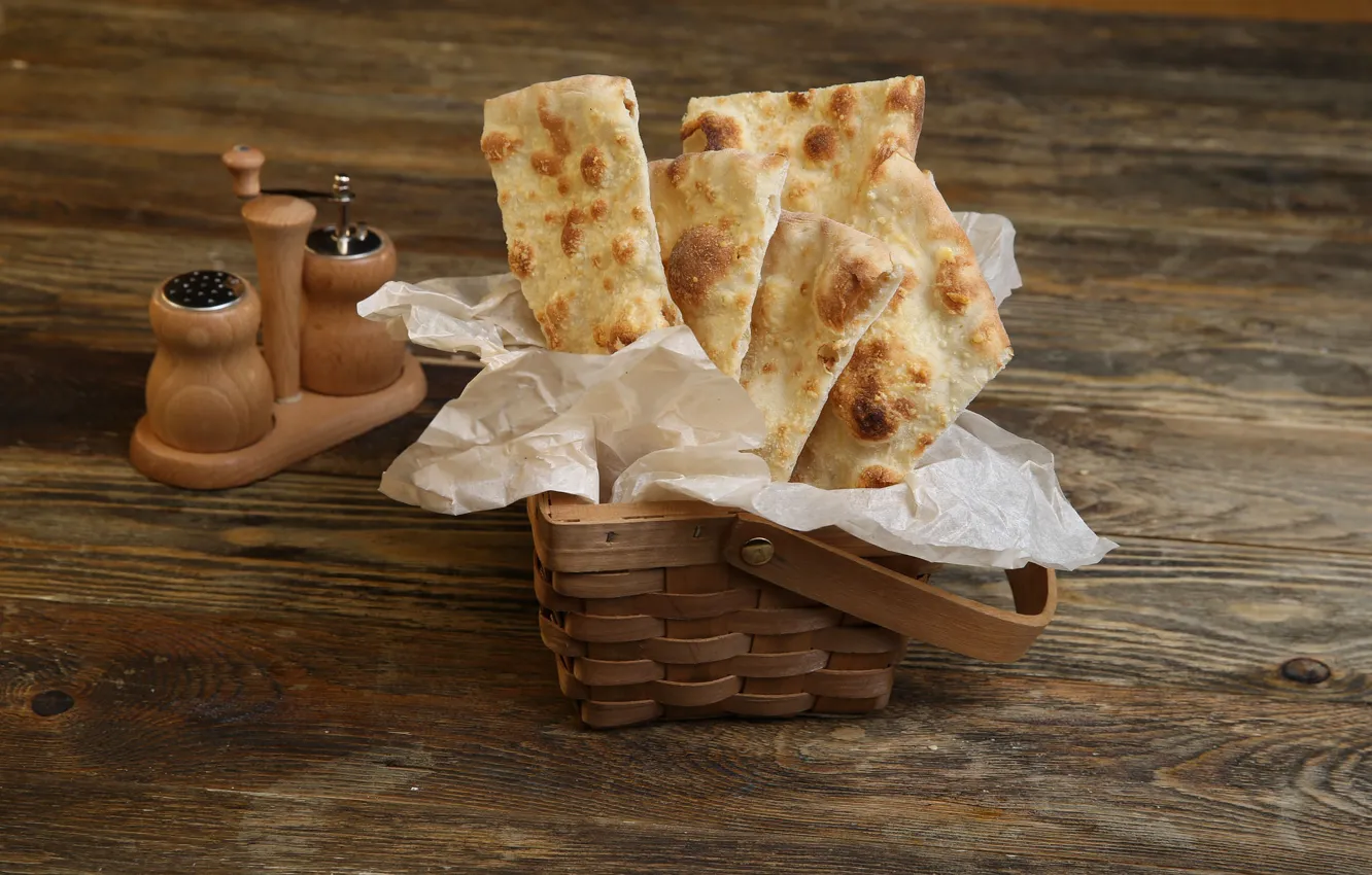 Photo wallpaper basket, spices, pita