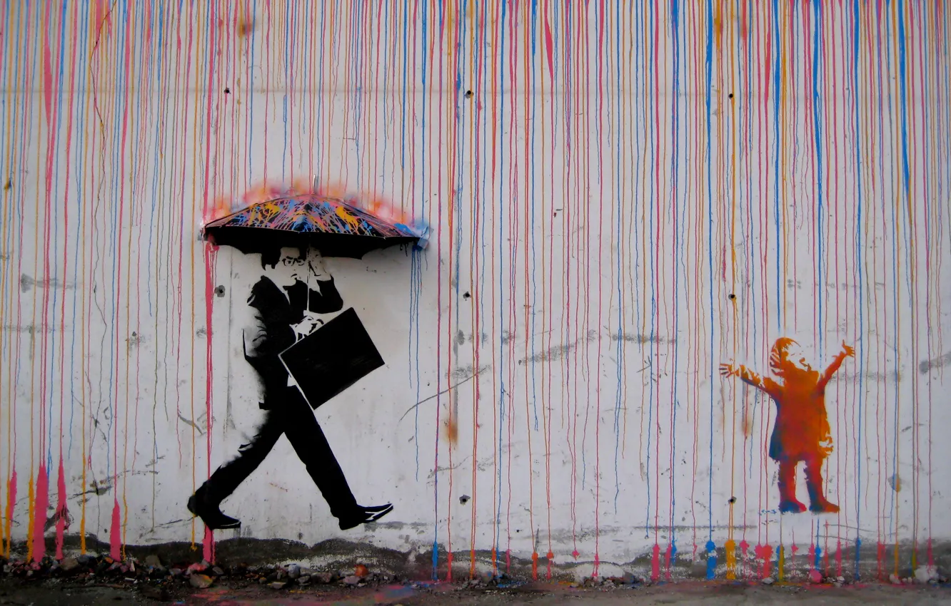 Photo wallpaper rain, graffiti, umbrella, Norway, graffiti, rain, umbrella, Norway